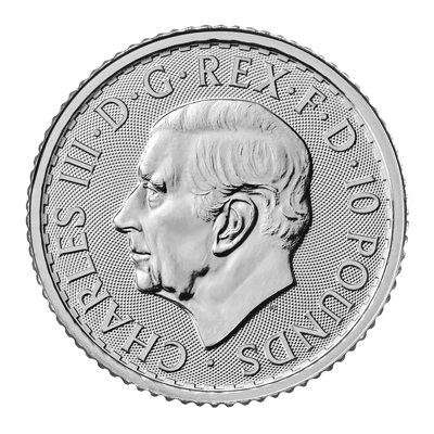 A picture of a 1/10th oz. Platinum Britannia King Charles Effigy Coin (2023)